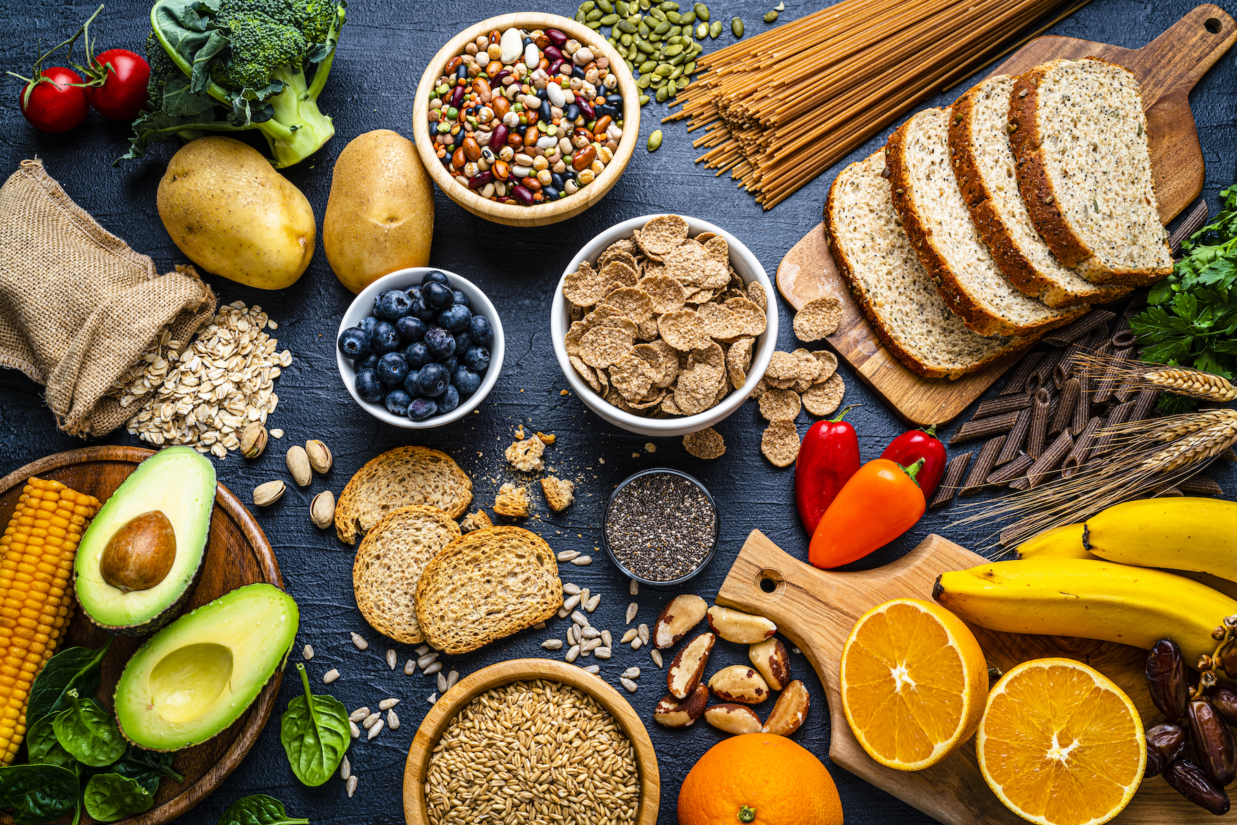 Dietary fiber food shot from above Dietary fiber food shot from above